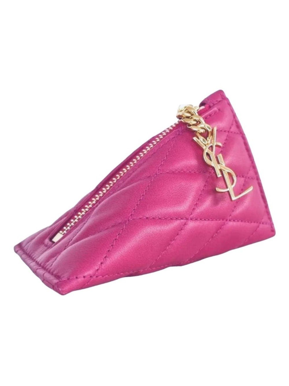 Saint Laurent Fuchsia Quilted Leather Mini Key Pouch with Gold Hardware - Picture 12 of 15